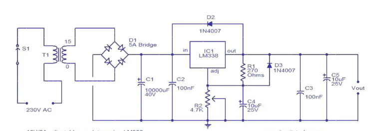lm338可調穩壓電源電路圖