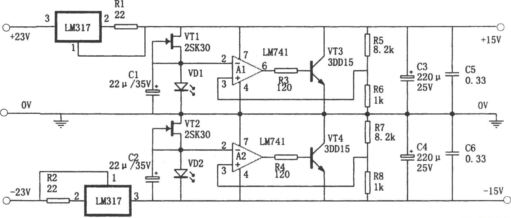 LM317构成的恒流并联稳压电源电路