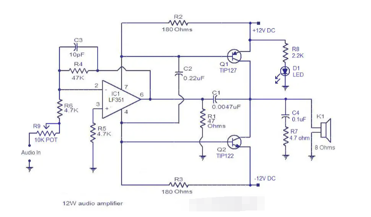 一个简单的10W音频放大器电路