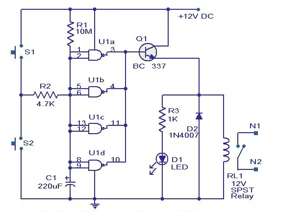 基于CMOS IC4011的長時(shí)間定時(shí)器電路圖