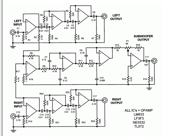 低音炮有源濾波電路圖解