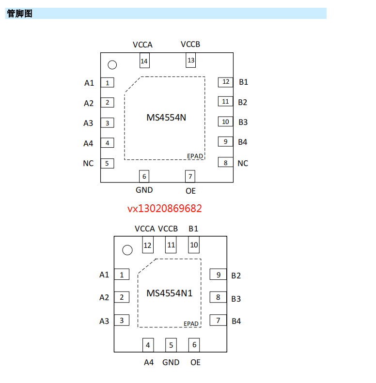 用于开漏模式和推拉模式的 4bit 双向电平转换器MS4554N/MS4554N1