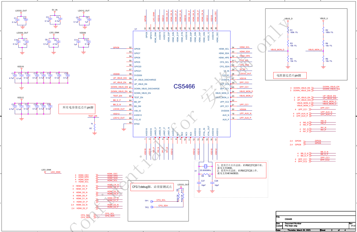 DisplayPort <b class='flag-5'>1.4</b>转<b class='flag-5'>HDMI</b> <b class='flag-5'>2.1</b>方案 CS5466芯片参考电路