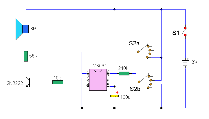 基于UM3561的音效發生器電路圖詳解