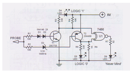 邏輯探針測試儀電路圖講解