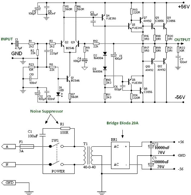 基于功率晶体管的<b class='flag-5'>150W</b>功率放大器电路图