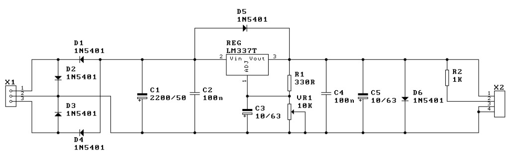 基于LM337T的负可调电源电路图