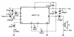 基于电源IC AN7115的微型音频放大器电路图