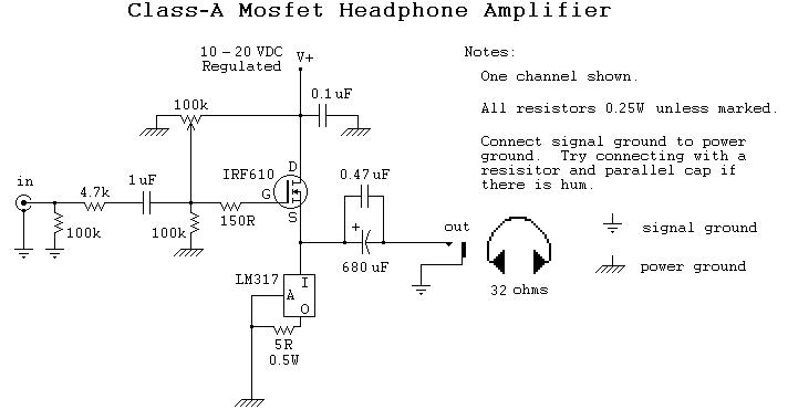 基于MOSFET的耳机放大器原理图