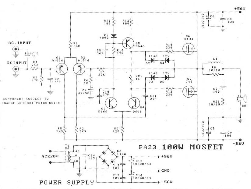 基于FET的<b class='flag-5'>100W</b>功率<b class='flag-5'>音频放大器</b><b class='flag-5'>电路</b>图