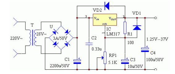 lm317可调稳压电源研制的目的和意义 LM317应用电路原理图