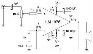 基于LM1876的20W立体声放大器电路图