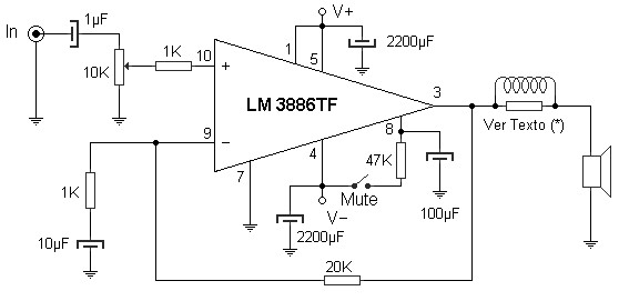 基于LM3886TF的50W放大器电路图