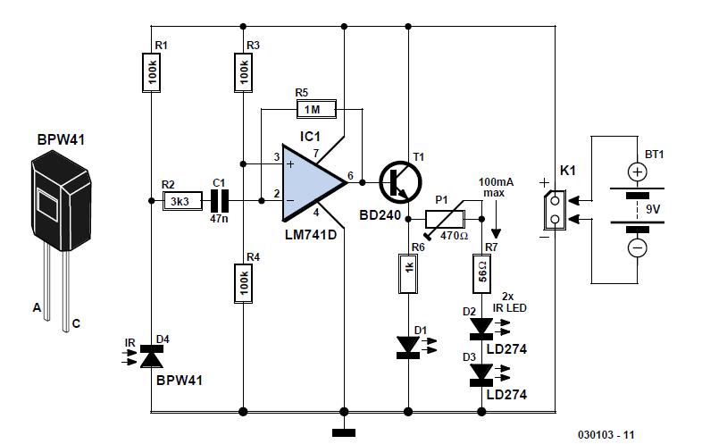 基于BPW41N的紅外控制擴展器電路原理圖