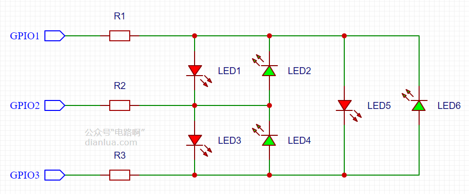 用3个IO口控制6个LED灯的原理分析 电动牙刷中6个LED灯的电路设计