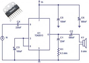 使用TDA2613的6瓦音频放大器电路图