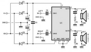 基于<b class='flag-5'>TDA1521</b>的30W立体声功率放大器电路图