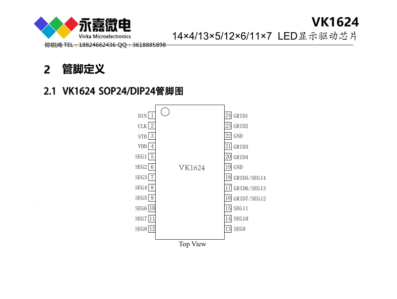 LED数显驱动IC VK1624 <b class='flag-5'>SOP24</b>介绍