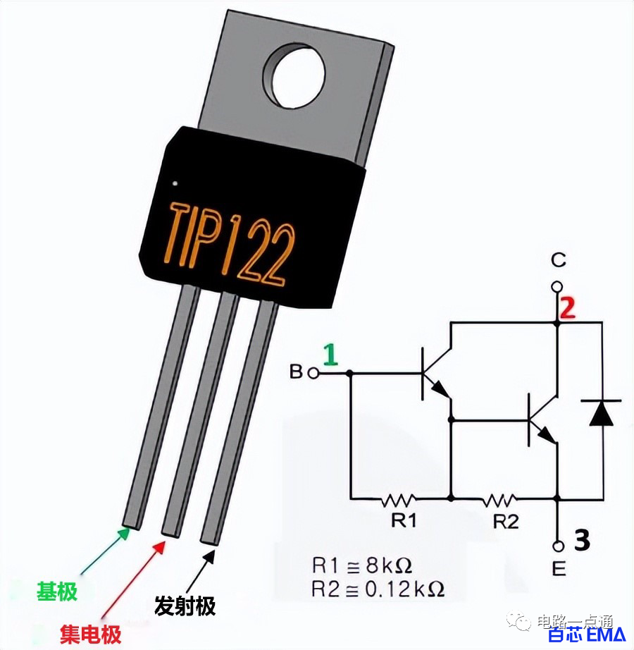 TIP122三极管引脚图和电路图 TIP122三极管的<b class='flag-5'>工作原理</b>和优缺点