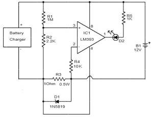 基于<b class='flag-5'>LM393</b>的电池充电器指示灯电路图
