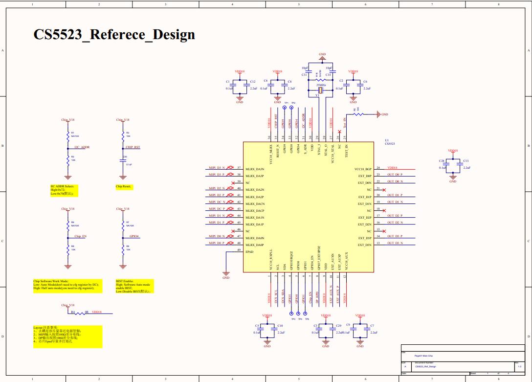 CS5523国产MIPI转eDP转接板方案芯片设计电路原理图