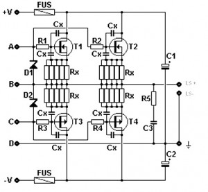使用<b class='flag-5'>MOSFET</b>输出级的<b class='flag-5'>放大器</b><b class='flag-5'>电路</b>图