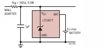 使用LTC4071的<b class='flag-5'>锂离子</b>电池<b class='flag-5'>充电器</b>电路