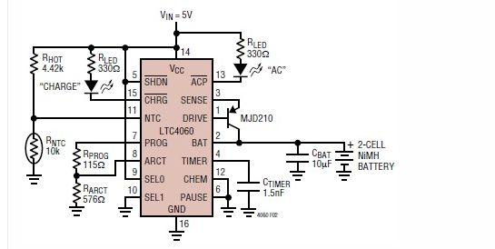 使用<b class='flag-5'>LTC</b>4060的鎳氫<b class='flag-5'>電池</b><b class='flag-5'>充電器</b>