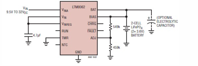 使用LTM4的LiFePO8062<b class='flag-5'>电池</b><b class='flag-5'>充电器</b>电路