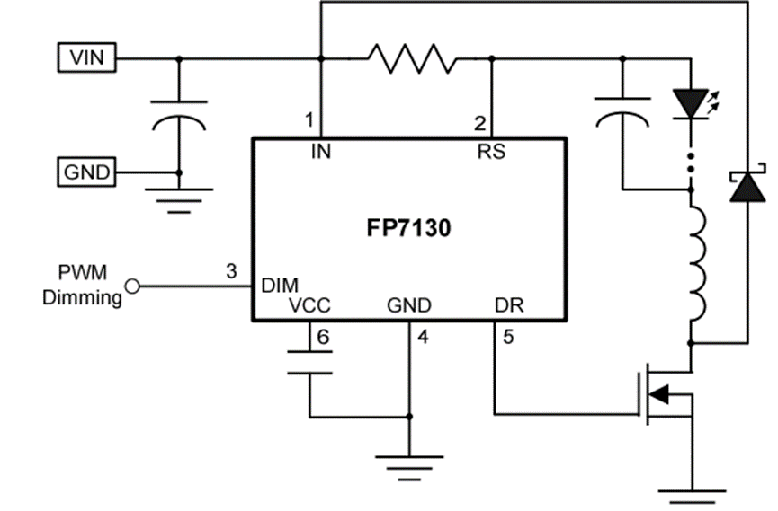 恒流<b>调光</b><b>芯片</b><b>FP7130</b>——<b>筒灯</b><b>降压</b>应用方案