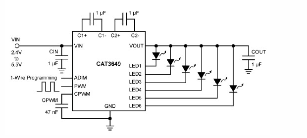 基于CAT3649設計一個簡單的LED驅動器電路