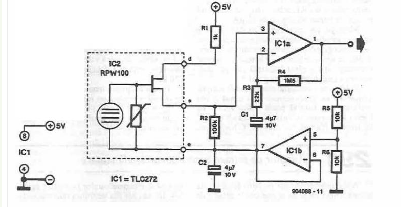 采用溫度傳感器和TLC272設計的接近檢測器電路