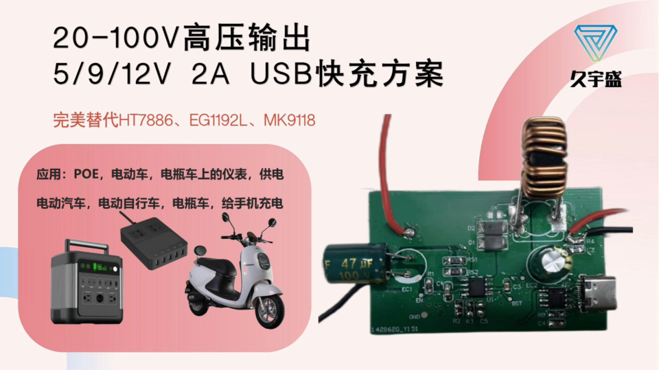 20-100V高壓輸出5/9/12V  2A USB快充方案#usb接口 #儲能電源 #電動車 