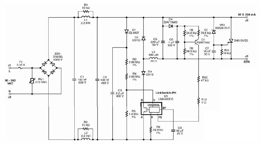 基于LNK405EG設計的LED驅動器電路