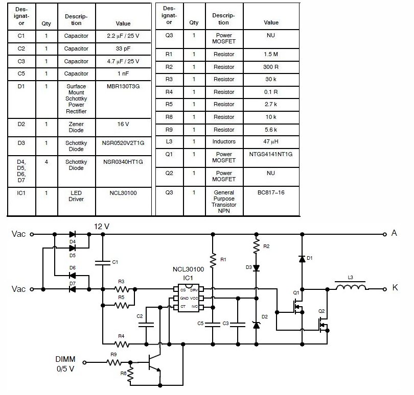 采用NCL30100設計的<b class='flag-5'>LED</b><b class='flag-5'>驅動器</b>電子電路