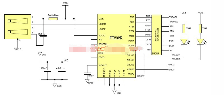 USB转<b class='flag-5'>串行</b>RS232适配器电路