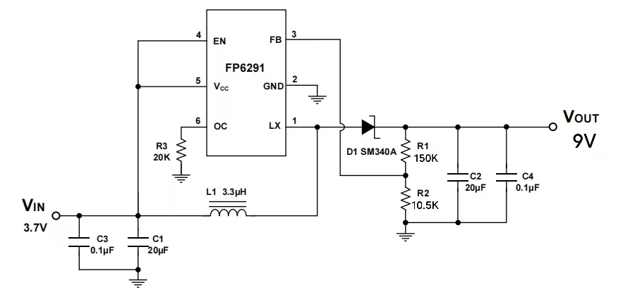 升压芯片FP6291在充电电池中的应用