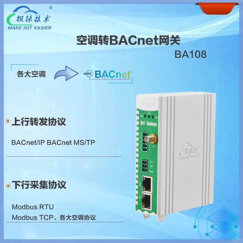 BACnet网关BA108专为实现PLC协议与各种空调协议之间的相互转化而研发
