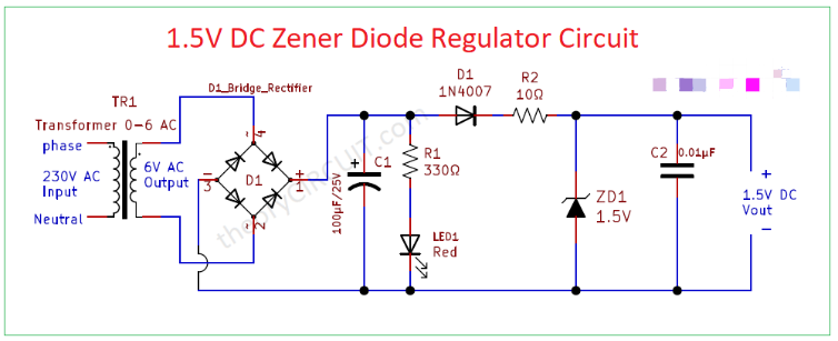 使用齊納二極管的1.5V穩<b class='flag-5'>壓直流電源</b>電路設計