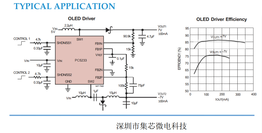 PC5233升压/负压（双开关）稳压组合芯片