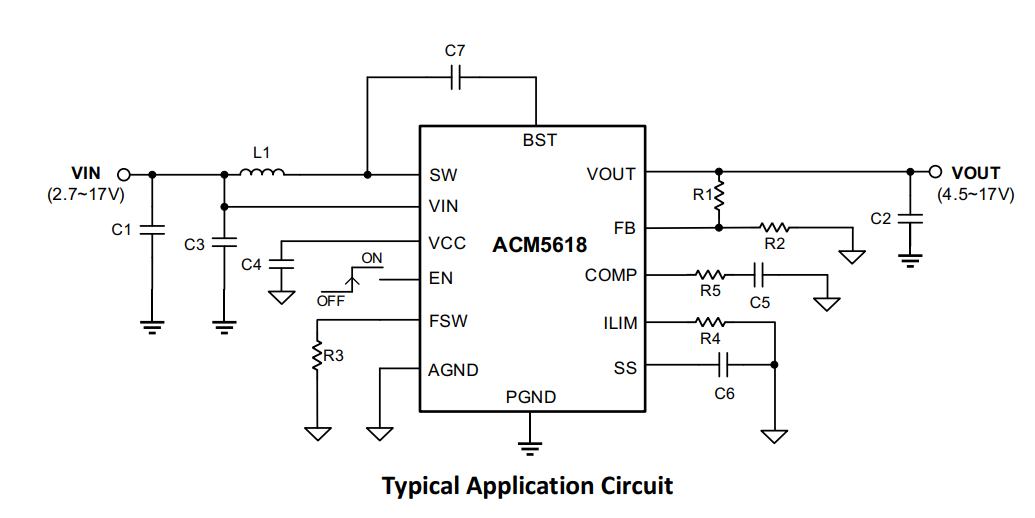 ACM5618 超大電流能力DC-DC升壓，可實現單節電池升壓12V
