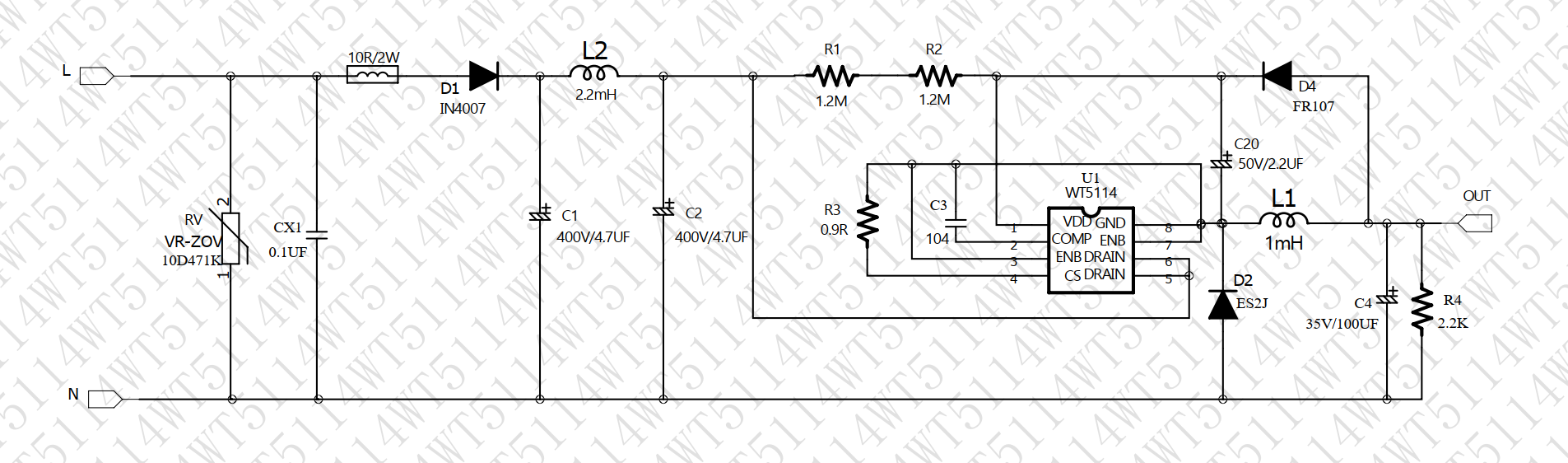 一款220V降5V或12V可以过EMC认证电路原理图