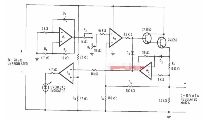 如何使用<b class='flag-5'>LM324</b>构建具有过载和过流保护功能的可调稳压器电路