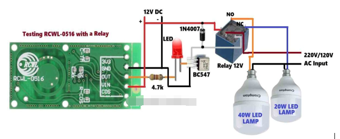 使用RCWL-0516运动传感器构建的智能路灯电路