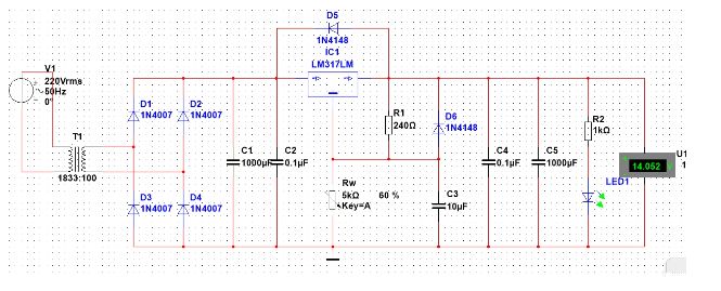 基于<b class='flag-5'>LM317</b>的可调<b class='flag-5'>稳压电源</b>电路图