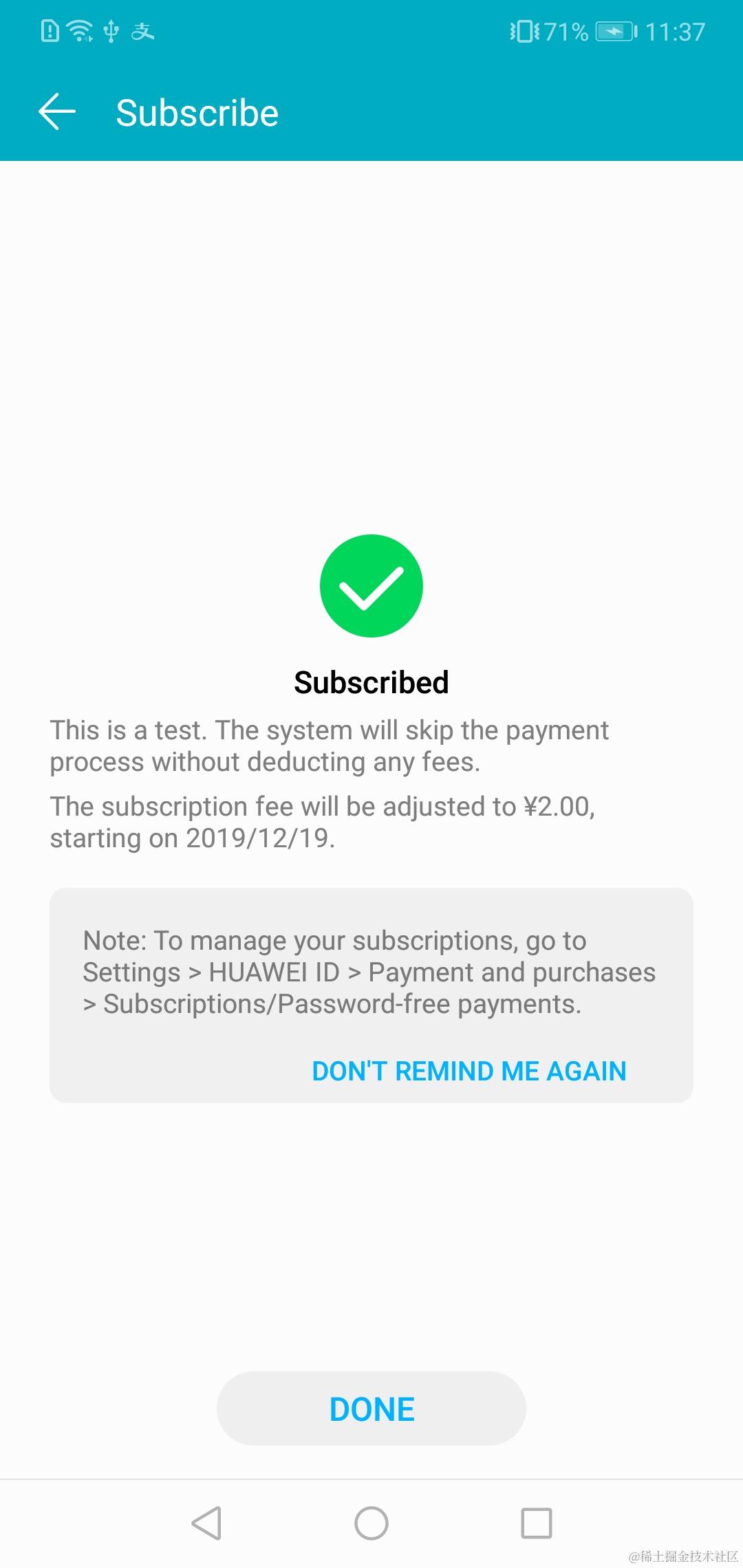subscription payment selection