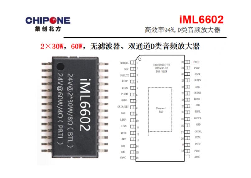 D类2×30W音频放大器iML6602Pin to Pin替代Ti TPA3110
