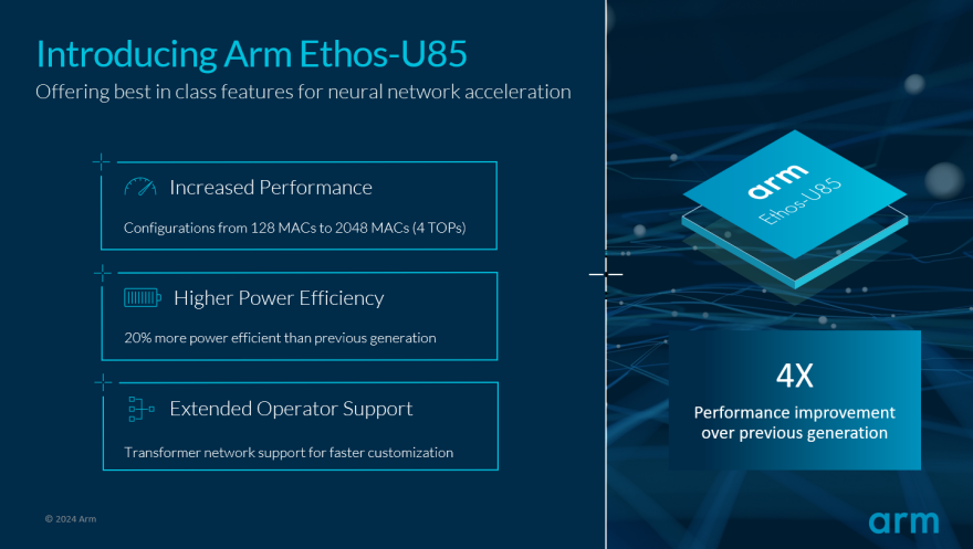 Arm推动生成式AI落地边缘！全新Ethos-U85 AI加速器支持Transformer 架构，性能提升四倍