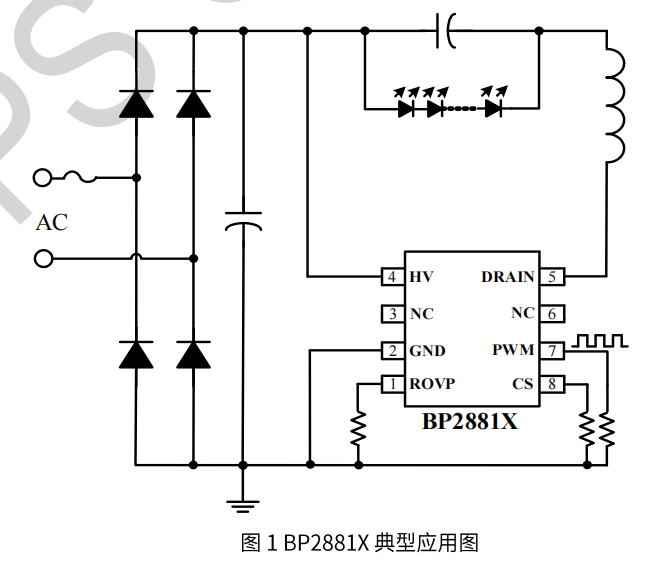 BP2881B支持PWM输入调光的高精度降压型LED恒流驱动芯片