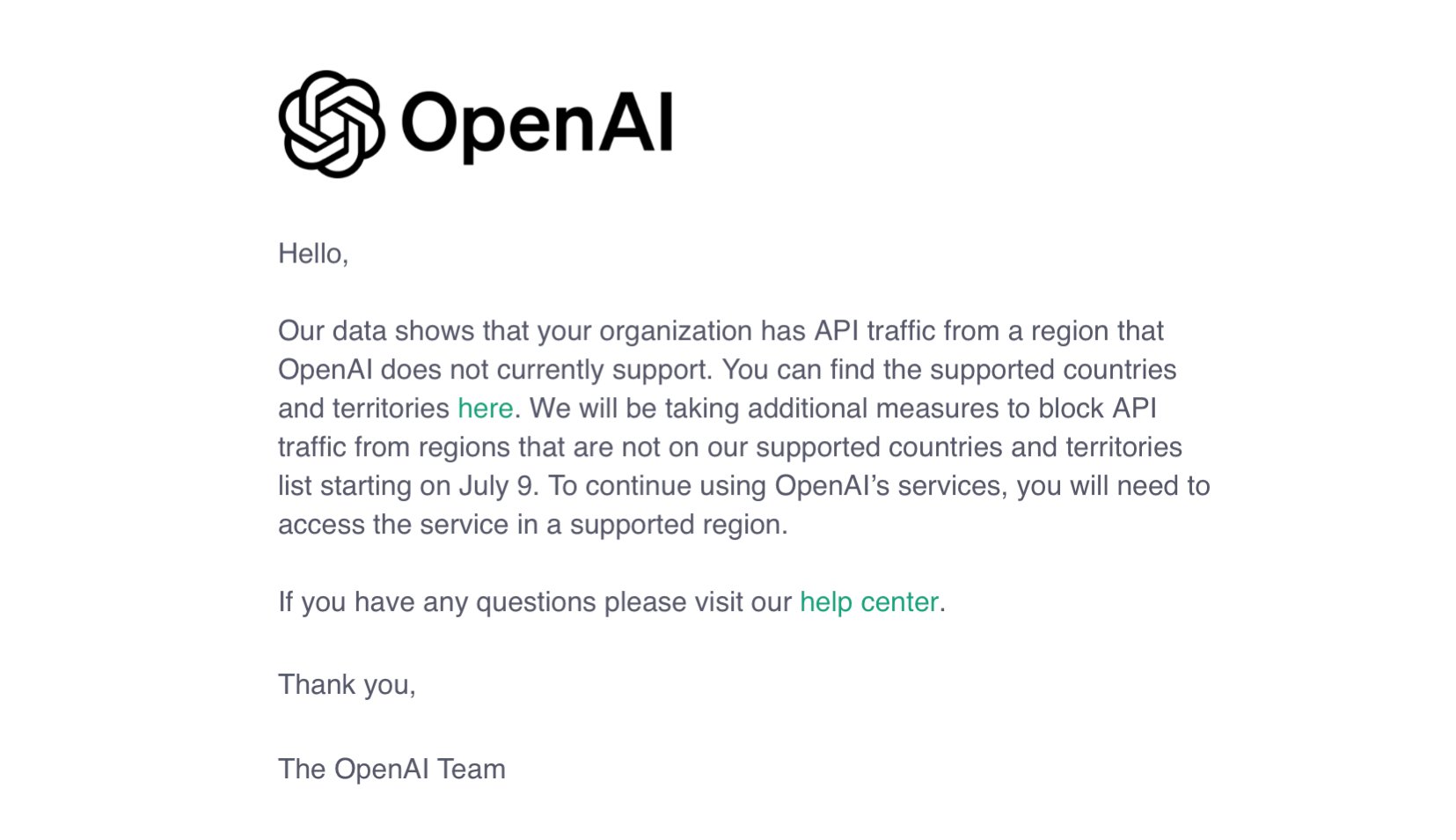 OpenAI发出警告信：多国<b class='flag-5'>开发者</b>面临<b class='flag-5'>API</b>封锁 OpenAI <b class='flag-5'>API</b>解决方案